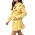 thumbnail image 2 of Mgmyaa Girls Toddler Casual Outfit Set Crew Neck Long Sleeve Knit Sweater and A-Line Skirt Pullover Pleated Solid Acrylic Fall Winter with Heart Embroidery Bow Decor 2-Piece Outfit for Kids 1-8 Years, 2 of 9