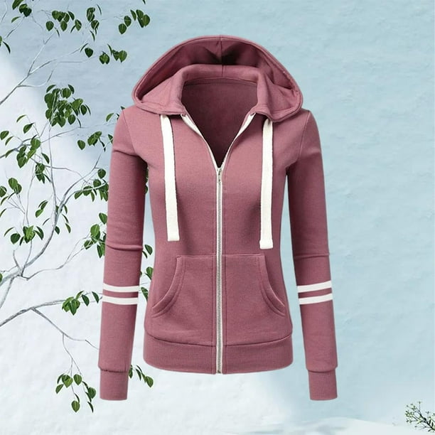 Sudadera con capucha con bolsillos con cremallera Estampado con cremallera Sudadera con capucha de poliéster de manga larga Tops para deporte - gris Rosado Yinane Sudadera con capucha