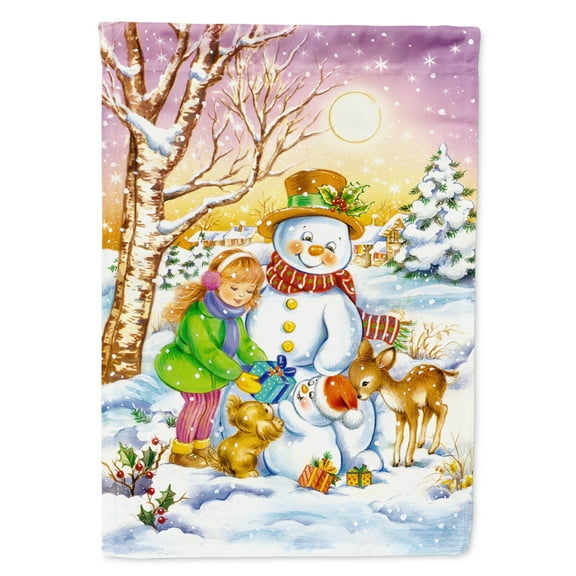 Girl and Animals with Snowman Garden Flag