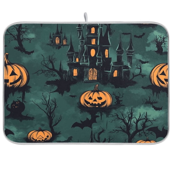 Dish Drying Mat Microfiber Kitchen Pad Large Counter Absorbent Dish Mats Drainer Rack 16"x18" Halloween-themed