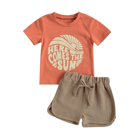 

One opening Toddler Boy s O-neck Short Sleeve Tops + Short Pants Set