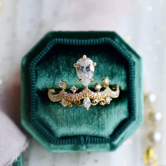 K-KED Gold plated Wedding Ring Charm Women Sprkly Cubic Zircon Delicate Jewelry Sz 6-10-6