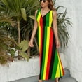thumbnail image 3 of Rasta Colors Red Green GoldBright Colored Striped Pattern Sleeveless Dress dresses for official occasions luxury dresses, 3 of 6
