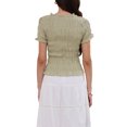 thumbnail image 3 of INSPIRE CHIC Smocked Top for Women Y2K Plaid Short Sleeve Crew Neck Ruffle Shirred Tops Shirt S Grey Green, 3 of 6