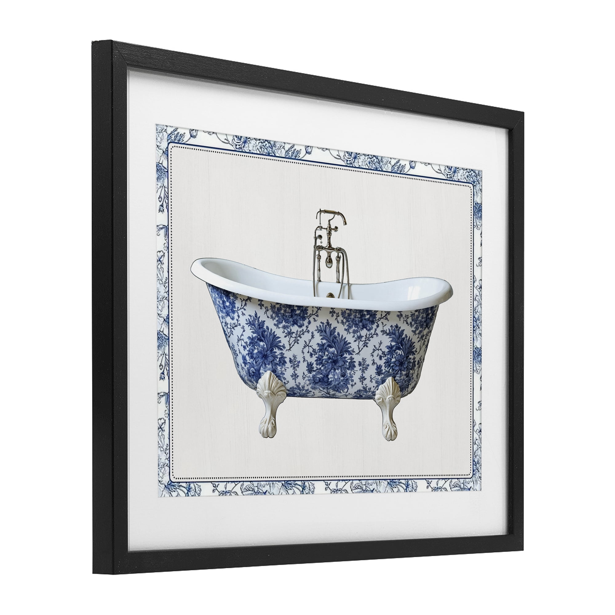 Vintage Chinoiserie Bathtub Black Framed Print Under Glass, design by Lettered and Lined
