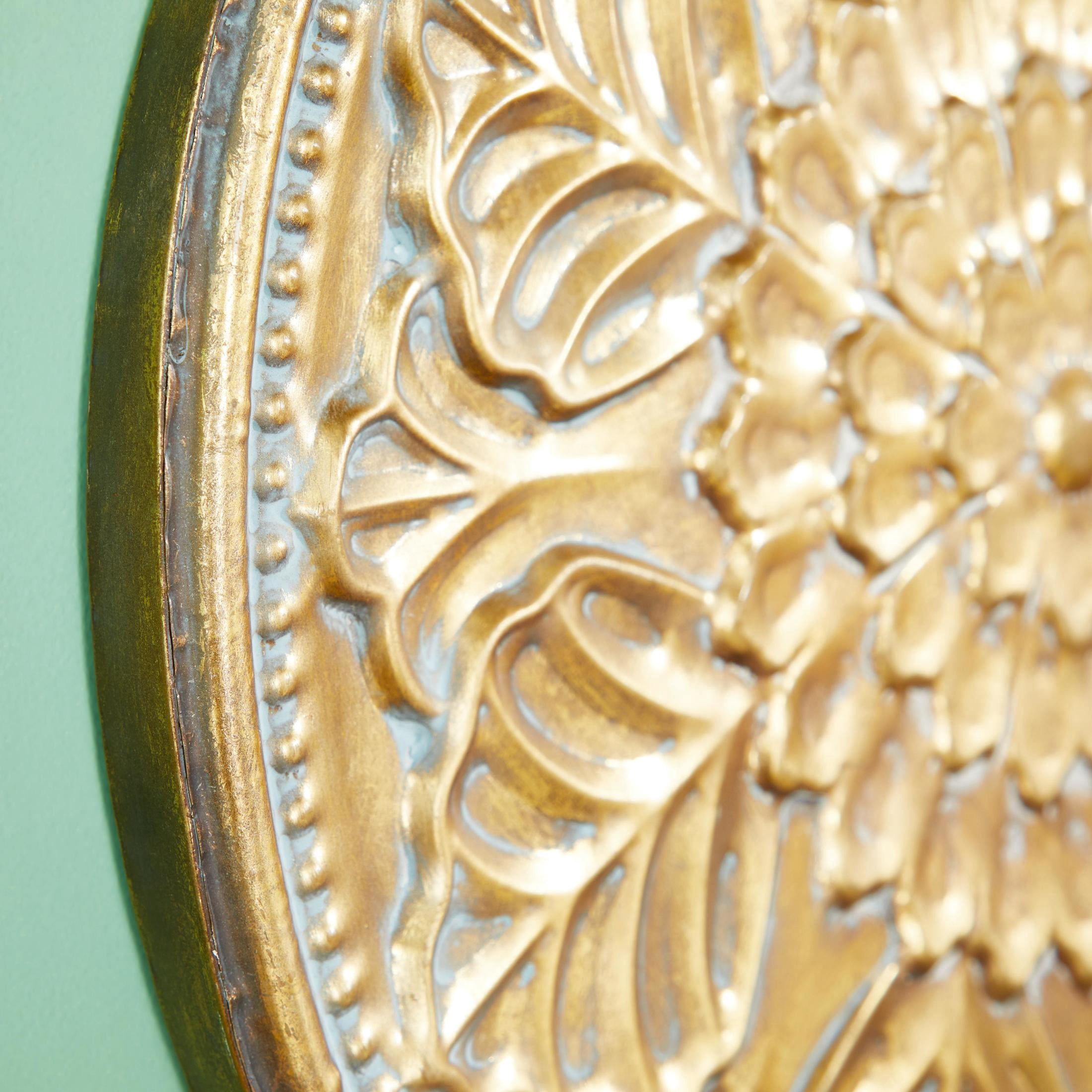 DecMode Gold Metal Plate Wall Decor with Embossed Details