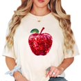thumbnail image 2 of Red Disco Apple Shirt for Women & Teens Faux Glitter Teacher Tee, Ivory Shirt, M, 2 of 5
