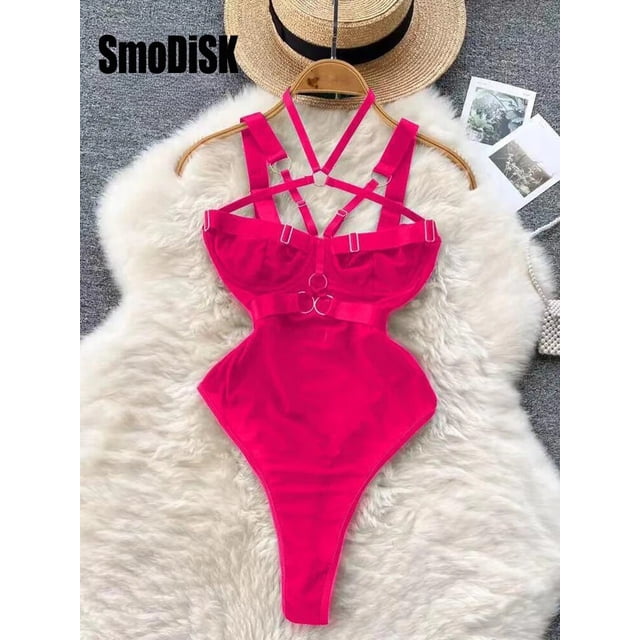 Women's Hollow Combination Bodysuit Slim Fit Erotic Mesh Lace Jumpsuit Bodysuit Sexy Fashion Pajamas