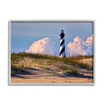 Stupell Nautical Lighthouse Cloudy Dunes Landscape Photography Gray Framed Art Print Wall Art