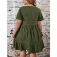 thumbnail image 2 of Olive Green Plus Size Round Neck Ruffle Sleeve Drop Waist Casual Summer Dress, 2 of 6