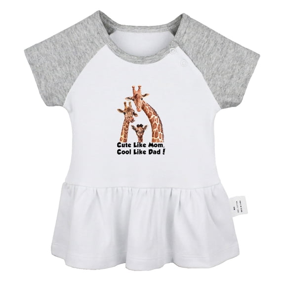 Cute Like Mom Cool Like Dad Funny Dresses For Baby, Newborn Babies Animal Giraffe Pattern Skirts, Infant Princess Dress, 0-24M Kids Graphic Clothes (Gray Raglan Dresses, 6-12 Months)