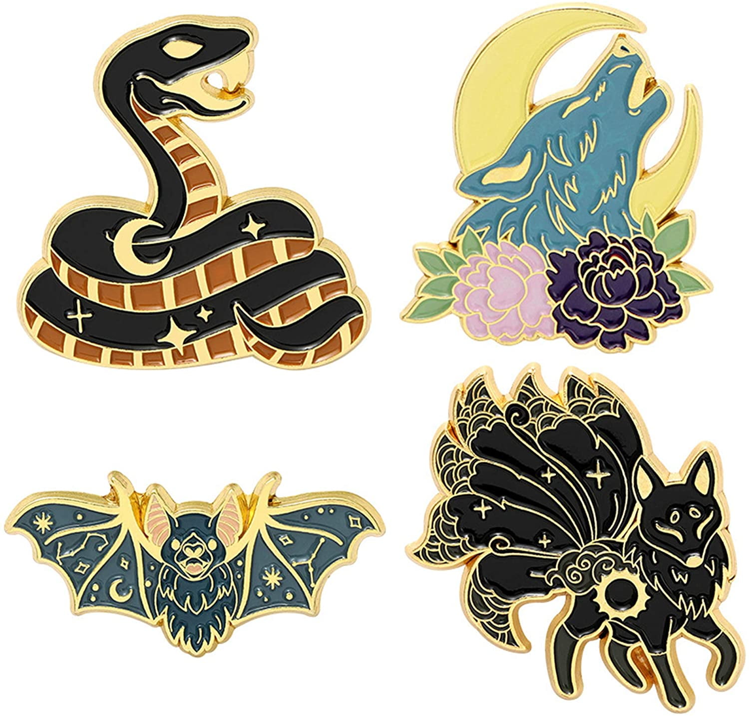 Cute Animal Enamel Brooch Pins Cartoon Rabbit Snake Fox Crow Flower Bush Plant Pin Set Lapel Pins Accessory for Backpacks Badges Hats Bags for Women Girls Kids Gift