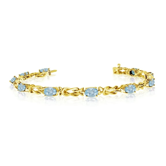 14K Yellow Gold Oval Aquamarine Reef Knot Bracelet