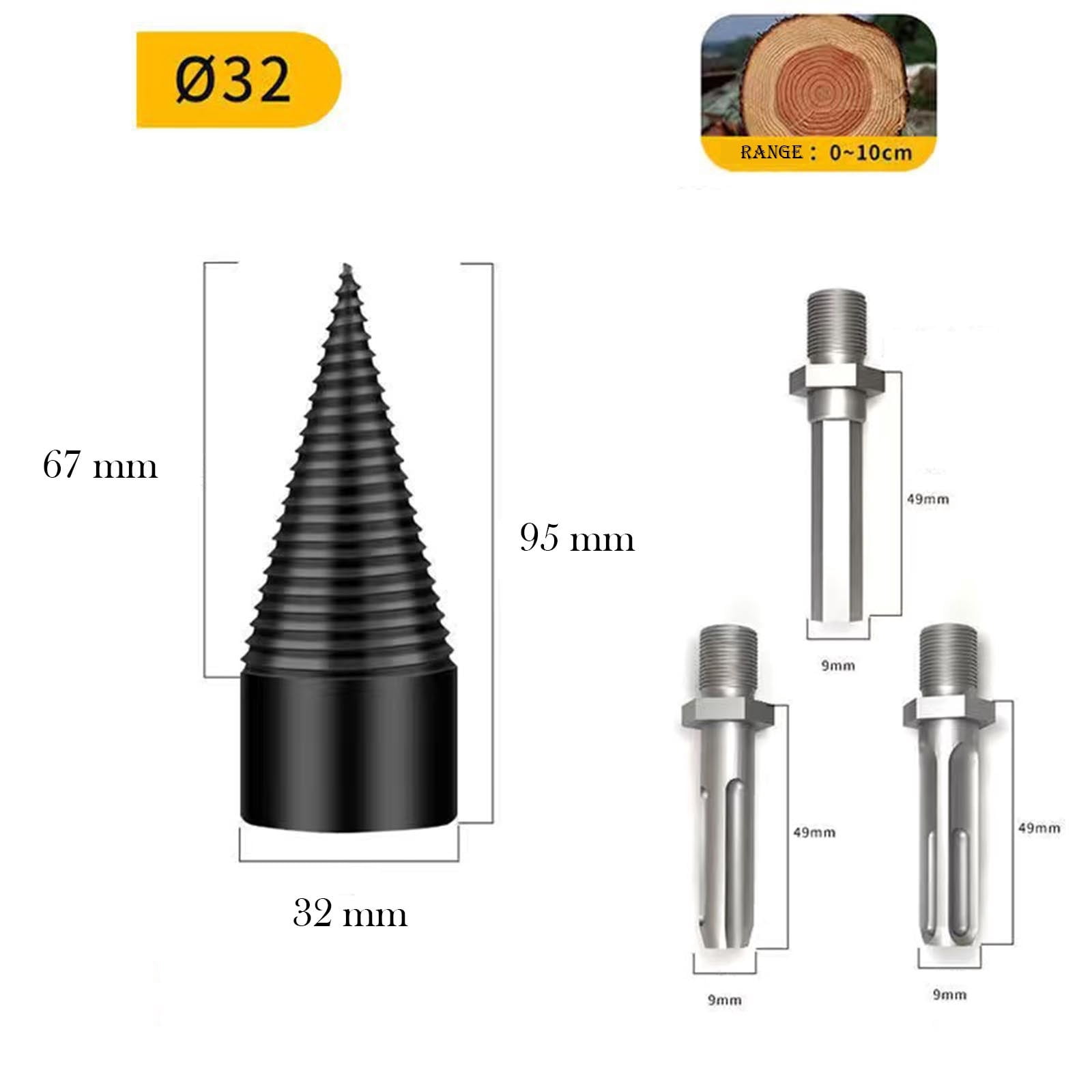 Firewood Drill Bit Wood Splitter Drill Bit with Detachable Design, Premium Firewood Log Splitter Drill Bit Set with 50mm Screw Cone and 2 Replaceable Drill Bits for Electric Drills