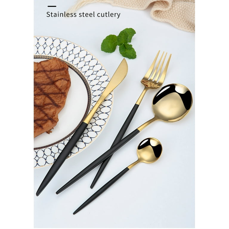 Cheap 4Pcs/Lot Matte Black Cutlery set Stainless Steel Knife Fork Teaspoon  Dinnerware Set Silverware Reusable Wedding Travel Tableware
