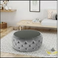 thumbnail image 3 of Upholstered Round Tufted Ottoman With Glass Top, 3 of 8