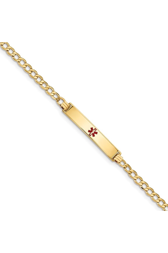 14K Yellow Gold bracelet Medical Curb Alert Red 8 in 6.3 mm 4