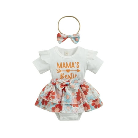 

Bagilaanoe Newborn Baby Girl Rompers Dress Floral Print Short Sleeve Bodysuit + Headband 6M 12M 18M 24M Infant Ruffle One Piece Jumpsuit