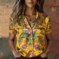 thumbnail image 2 of QASIEATN Women's Retro Shirt Women's Satin Printed Short Sleeved Shirt Vacation Style Shirt, 2 of 7