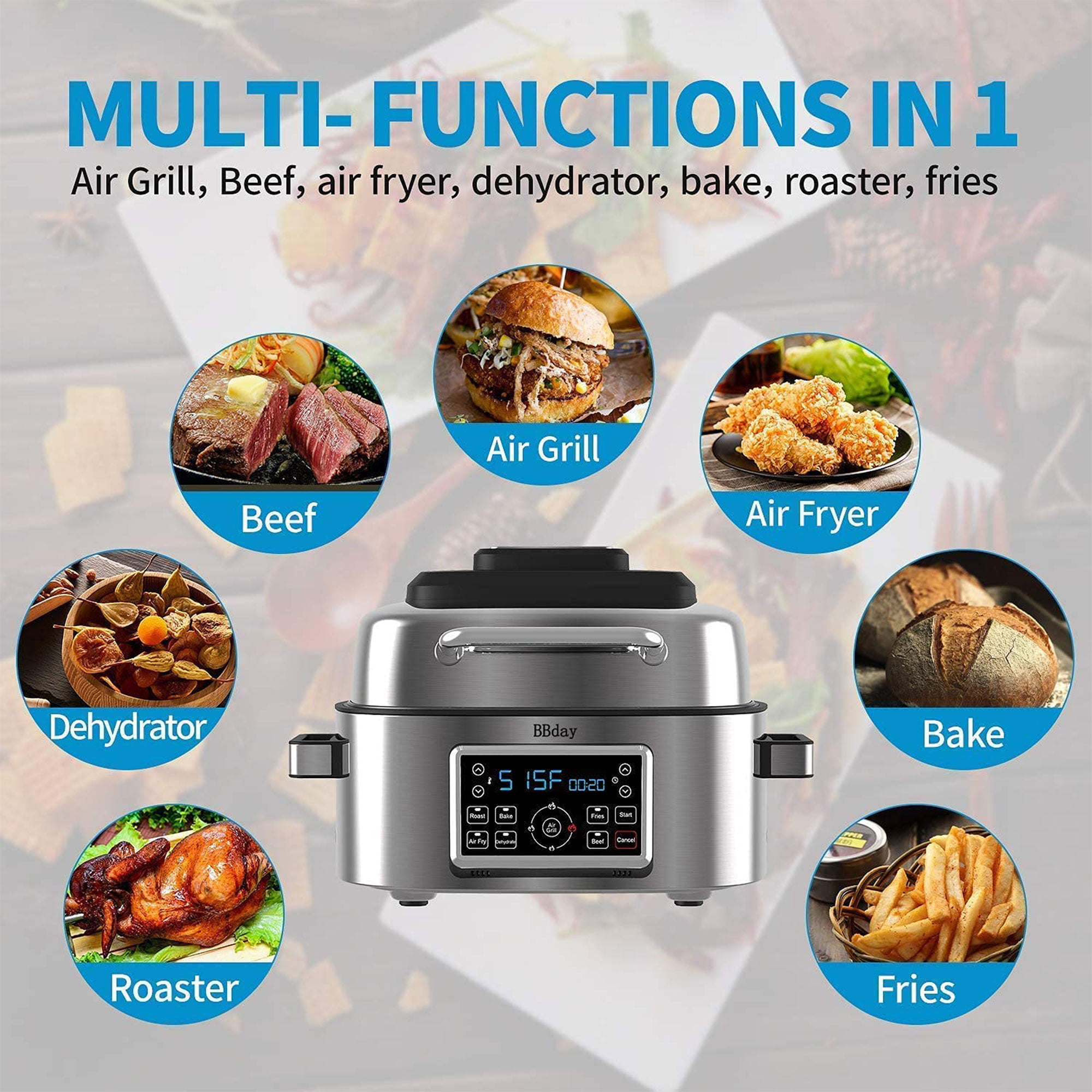 Grill and Air Fryer Combo, CATTLEMAN 10-in-1 Indoor Electric Grill