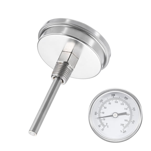 Bimetal Thermometer with 2.75in Stainless Steel Stem & 2.28in Dial, 0-200°C Temperature Range, Shatterproof Glass Lens - Industrial Grade