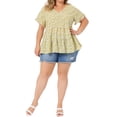 thumbnail image 2 of Blusa de mujer plus size Agnes Orinda, estilo boho, con flores, escote en V, mangas con volantes, blusas tipo babydoll en talla 1X color beige, 2 of 7