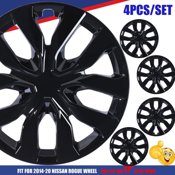 4Pcs/Set 17" Hubcaps Wheel Rims Cover Fit for 2014-2020 NISSAN ROGUE Compatible With Steel Wheels Snap On Installation ABS PC Material(17-Inch,BLACK LACQUER)
