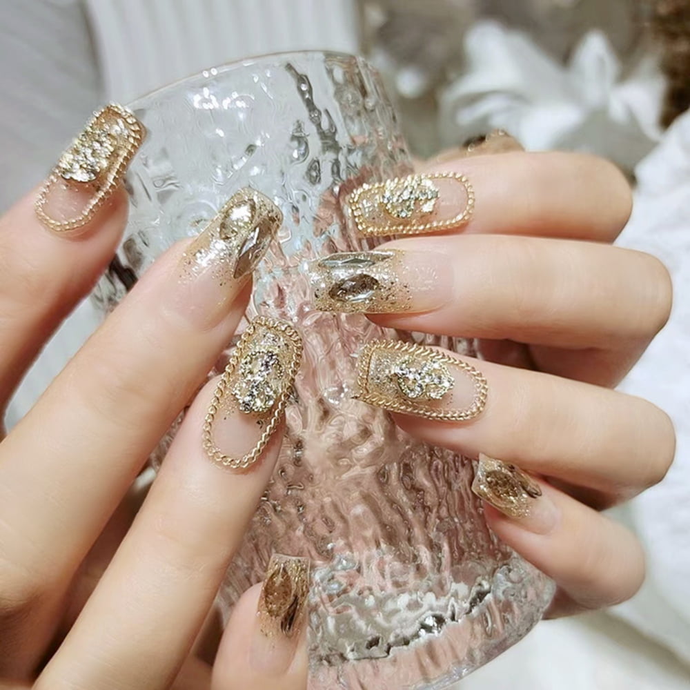 Rhinestone stone colored nails nailart design @classyclaws | Rhinestone  nails, Wedding nails, Cute nails