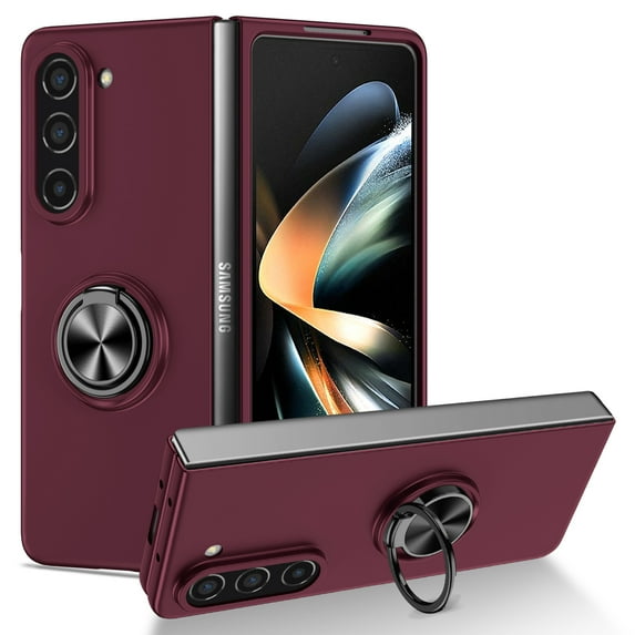 SaniMore for Samsung Galaxy Z Fold 5 7.6" 2023 Case with Magnetic Car Mount 360°Rotating Kickstand Anti-scratch Anti-shock Drop Resistant Slim Folding Military-grade Protective Cover, Winered
