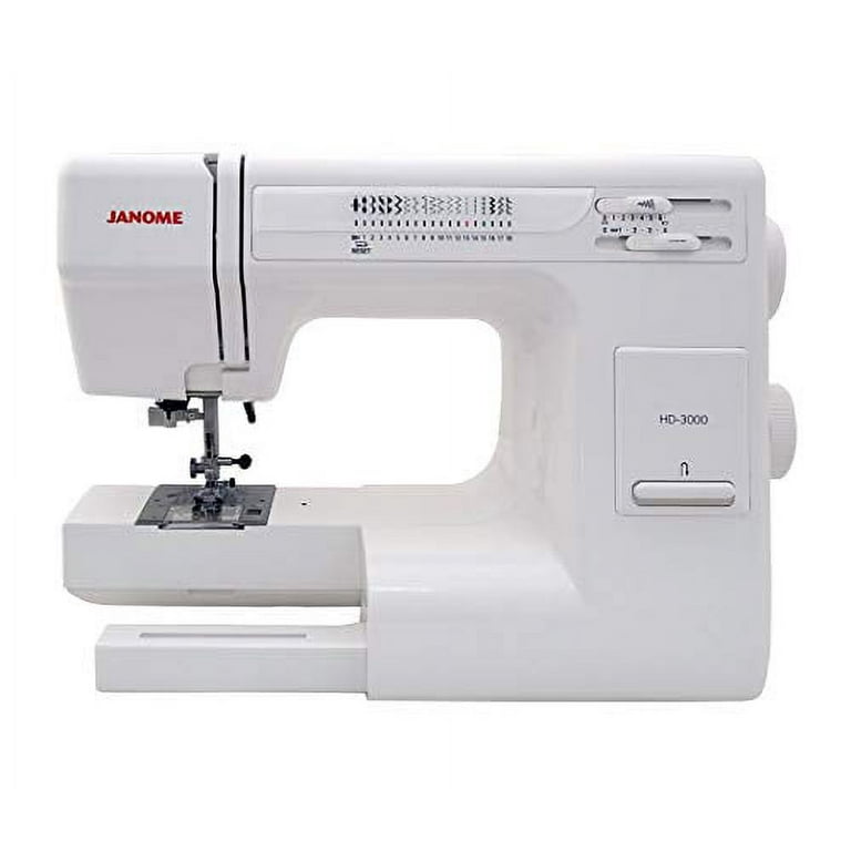 Janome HD3000 Heavy Duty Sewing Machine w/Hard Case + Ultra Glide Foot +  Blind Hem Foot + Overedge Foot + Rolled Hem Foot + Zipper Foot + Buttonhole  Foot + Leather and Universal Needles + More! 