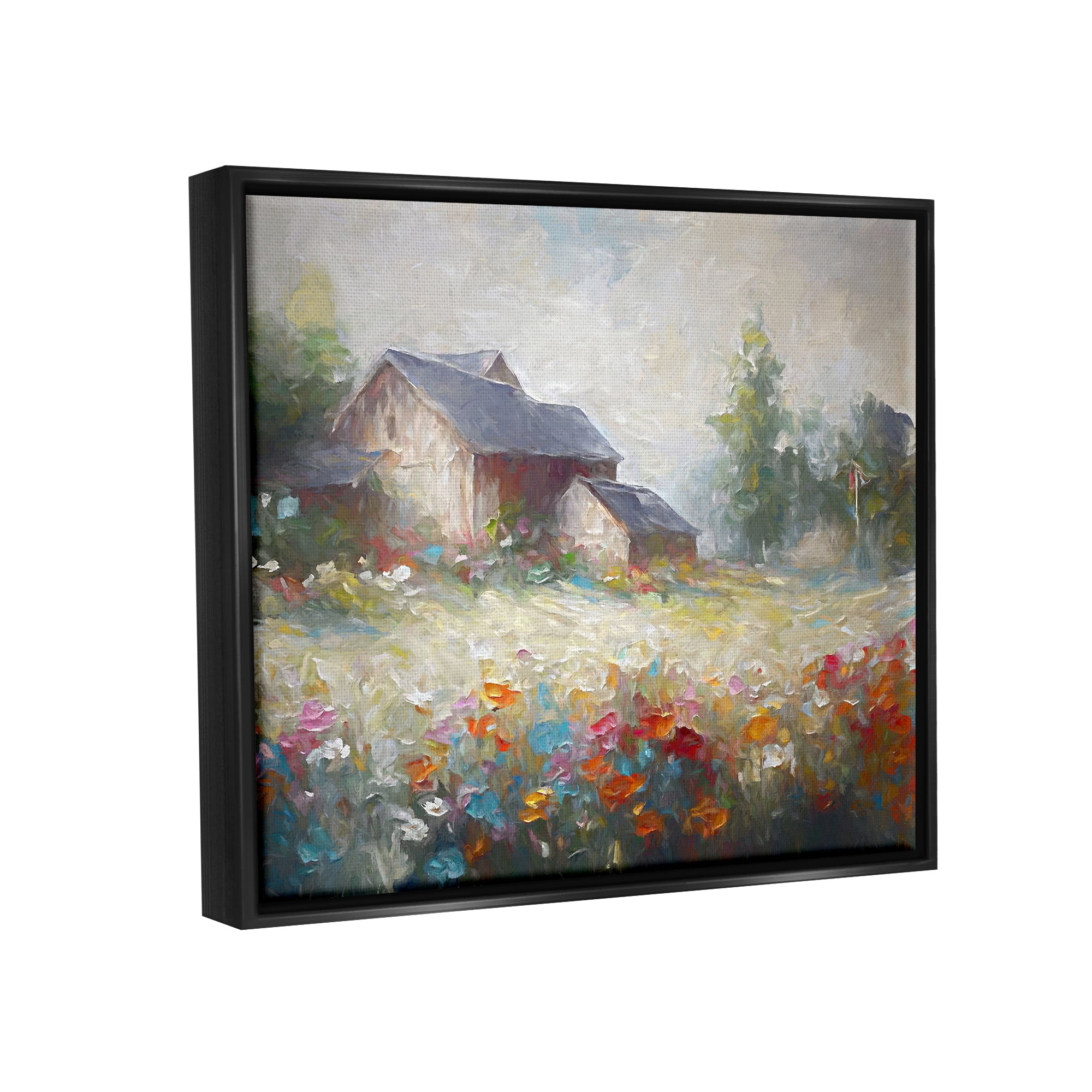 Stupell Industries Abstract Floral Countryside Landscape Painting Black Floater Framed Canvas Art Print Wall Art, 21 x 17