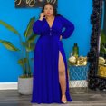 thumbnail image 2 of AURA Women Plus Size Fall Maxi Dress Long Sleeve V Neck Solid Color Casual Street Dress, 2 of 4