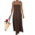 thumbnail image 2 of Jaimenalin Women'S Summer Linen Maxi Dress Contrast Spaghetti Strap Dress Backless Casual Party Beach Dresses Dark Brown L, 2 of 8