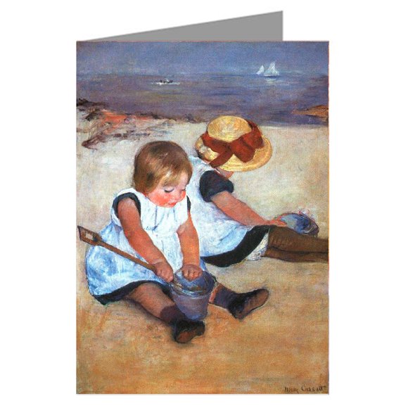Celebrate Mothers with these 12 Vintage Note Cards of Mary Cassatt Impressionist Painting Children Playing On The Beach 1884