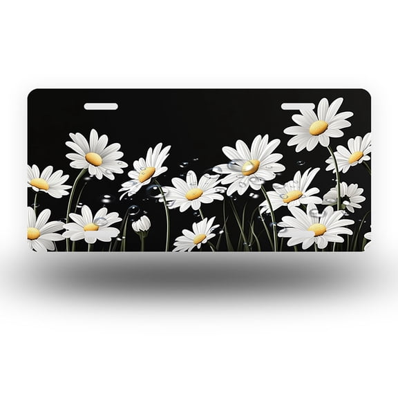 License Plate,White daisies Decorative Front,Personalized Stainless Steel License Plate Cover For Men Women,12.2" X 6.2"
