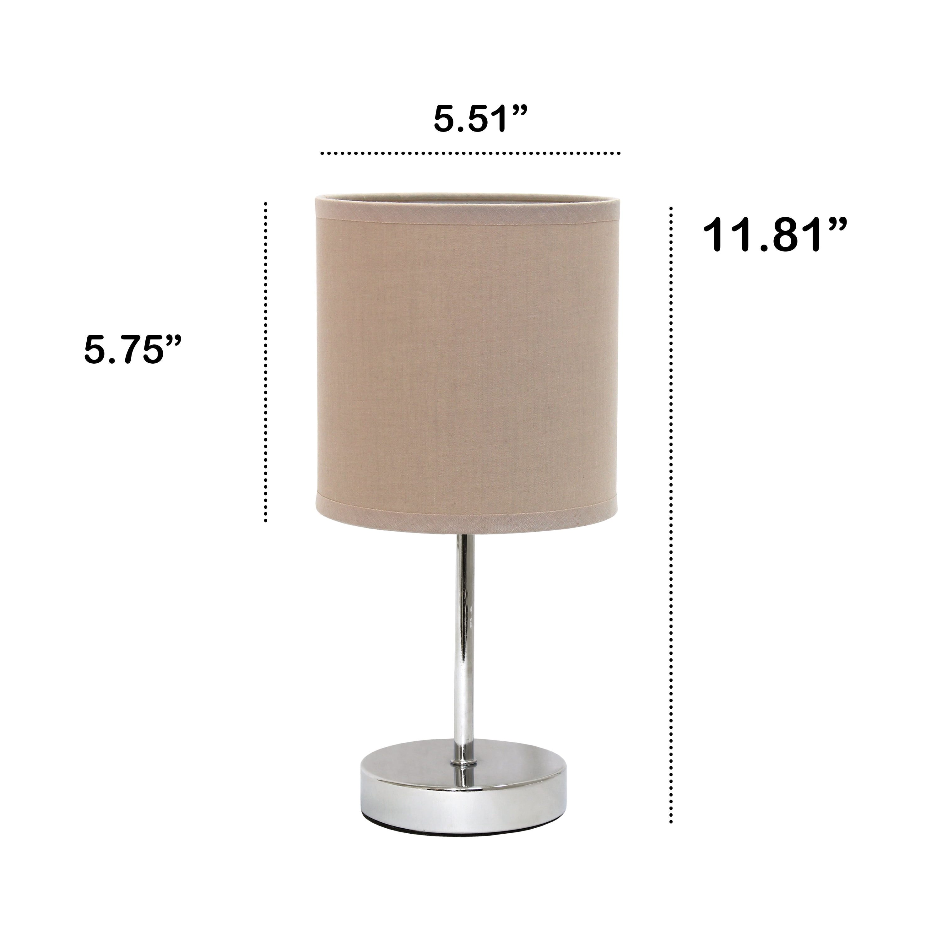 Creekwood Home 11.81" Chrome Petite Metal Stick Table Lamp with LED Bulb, Gray Beige Shade