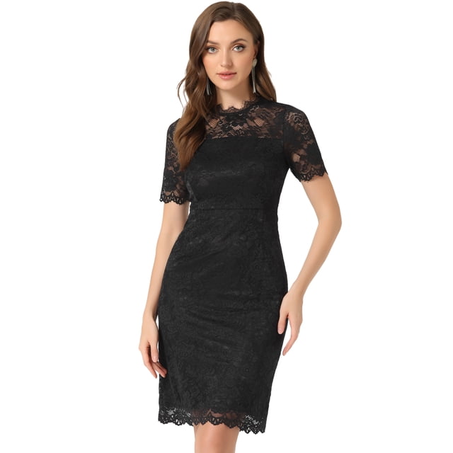 Vestido Elegante de encaje floral Allegra K Negro L