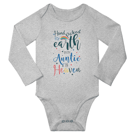 

Hand Picked for Earth By My Auntie In Heaven Funny Baby Long Sleeve Boy Girl Rompers (Gray 18-24M)