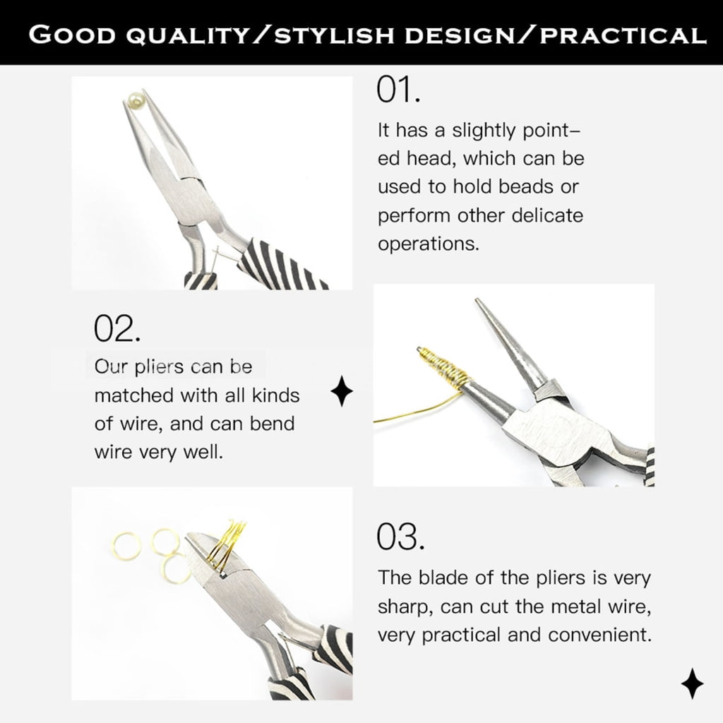 Zebras Stripe Handle Pointed Round Oblique Flat Nose Plier with Bead Shovel Tool