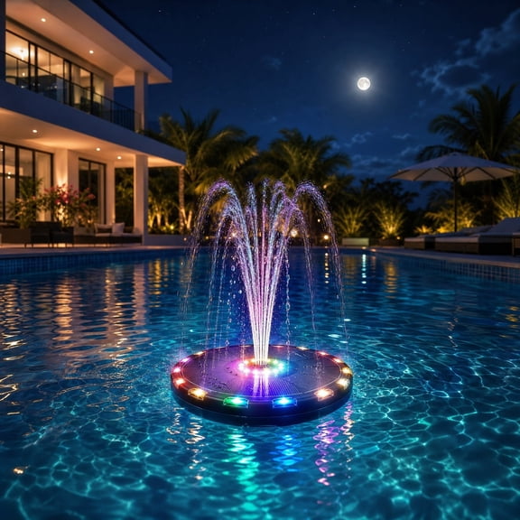 Colorful Floating Solar Fountain for Bird Bath, Outdoor Pool Water Feature, Solar Spout with 8 Nozzles for Garden Decoration