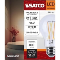 Satco S12150 LED A19 Light Bulb 8W 120V  Warm Dimming 3000K-2000K 800 Lumen E26 Medium Base (1 Pack)