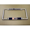 thumbnail image 5 of BestLicensePlateFrames US Navy Fly Navy Thin Top 4-Hole Metal License Plate Frame with Caps, Chrome, 5 of 8