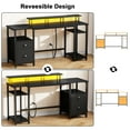 thumbnail image 6 of Satifur 61" Reversible 2-Tier Computer Desk with Power Outlet, LED Lights, File Cabinet & Storage Shelves,Black, 6 of 9