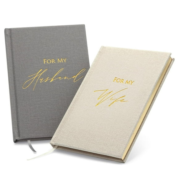 MUUJEE Hard Cover Vow Books (Set of 2) - Foil Embossed Wedding Ceremony Vow Renewal Speech Books, Couple Gifts for Engagement (For My Husband/Wife)