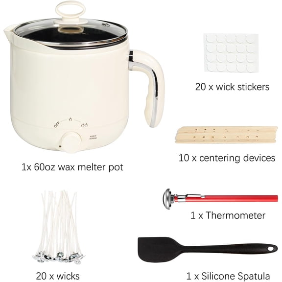 Wax Melter for Candle Making with Thermometer, Large 60oz/1.8L Electric Wax Melter with Pouring Spout Candle Making Kit for Beginners Adults