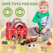 Farm Animal Toys - Red Barn Farm Playset with Miniature Animal Figurines for Toddlers, Realistic Pretend Role-Playing Game for Toddlers Learning Activities