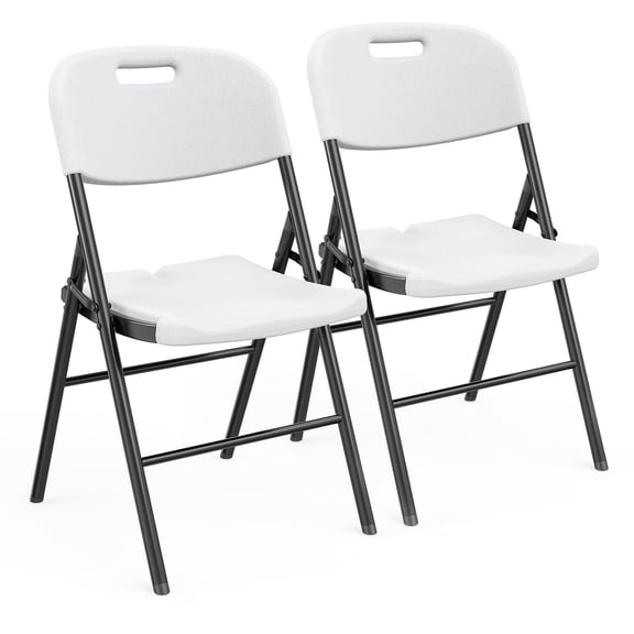 Folding Chairs, Portable HDPE Plastic Seats with Steel Frame, Lightweight Stackable Chairs for Indoor Outdoor Dining Party Wedding Office Conference Use, 2 Pack, White