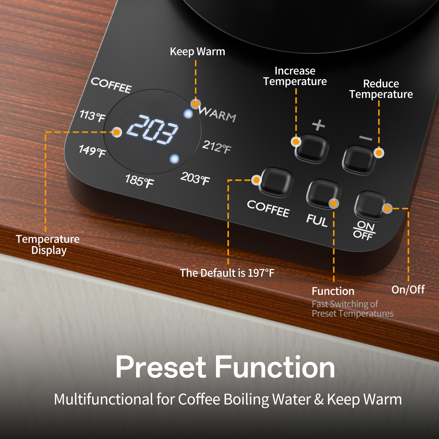 TINANA Gooseneck Electric Kettle, 1L, 5 Preset Temps photo 5