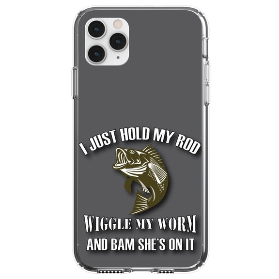 DistinctInk Clear Shockproof Hybrid Case for iPhone 11 Pro (5.8" Screen) - TPU Bumper, Acrylic Back, Tempered Glass Screen Protector - Fishing - Wiggle My Worm
