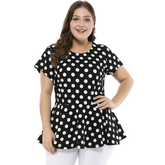 GRACE & GRANDEUR Haut Péplum à Manches Courtes à Pois pour Femmes Grande Taille